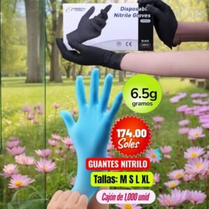 GUANTES DE NITRILO, DE 6.5 GRAMOS, COLOR VERDE, ALTO RIESGO, CAJA DE 10 BOX, 100 UNIDADES POR BOX, PRECIO DE CAJON DE 10 BOX