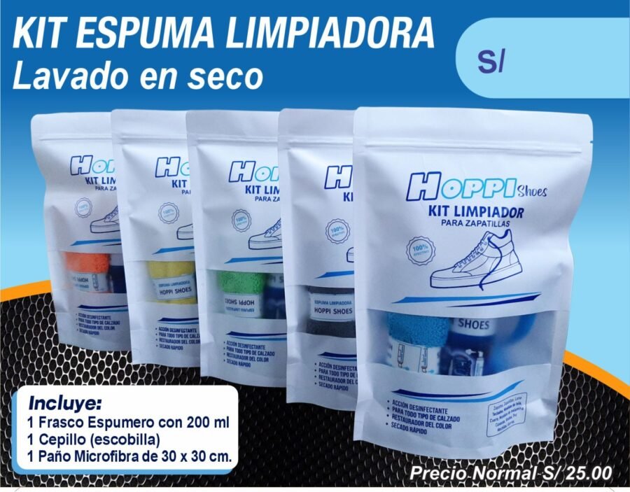 ESPUMA LIMPIADORA PARA ZAPATILLAS, LAVADO AL SECO INSTANTANEO, MARCA HOPPI, KIT DE 200ML, PRECIO DE UN KIT - Imagen 2
