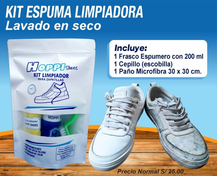 ESPUMA LIMPIADORA PARA ZAPATILLAS, LAVADO AL SECO INSTANTANEO, MARCA HOPPI, KIT DE 200ML, PRECIO DE UN KIT