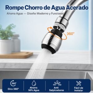 ROMPE CHORRO DE AGUA PARA EL HOGAR, ACERADO, CON GIRO DE 360°, PRECIO POR UNIDAD