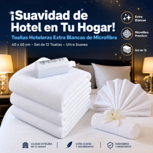 Toalla Hotelera, Extra Blanca, De Microfibra, Tamaño 40x 40cm, 12 Toallas Por Set, Precio Del Set