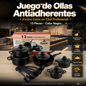 Ollas Antiadherentes Para Cocina, Juego De 13 Piezas, Color Negro, Precio Del Juego (Pedido Mínimo 3 Juegos)