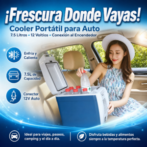 Cooler Portátil Para Auto De 7.5 Litros Y 12 Volteos, Solución Práctica Para Llevar Tus Alimentos Y Bebidas, Pidelo Aquí