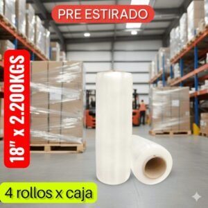 STRECH FILM PRE-ESTIRADO TRANSPARENTE, PARA EMBALAR, 18″ X 2,200KGS, PRECIO POR CAJON DE 4 UNIDADES