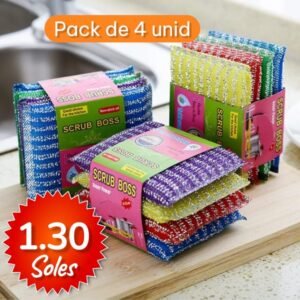 ESPONJA LAVAPLATOS PARA COCINA, DURABILIDAD Y LIMPIEZA EXTREMA, MULTICOLOR, MARCA POWER TAPE, 4 UNIDADES POR PACK, PRECIO DEL PACK
