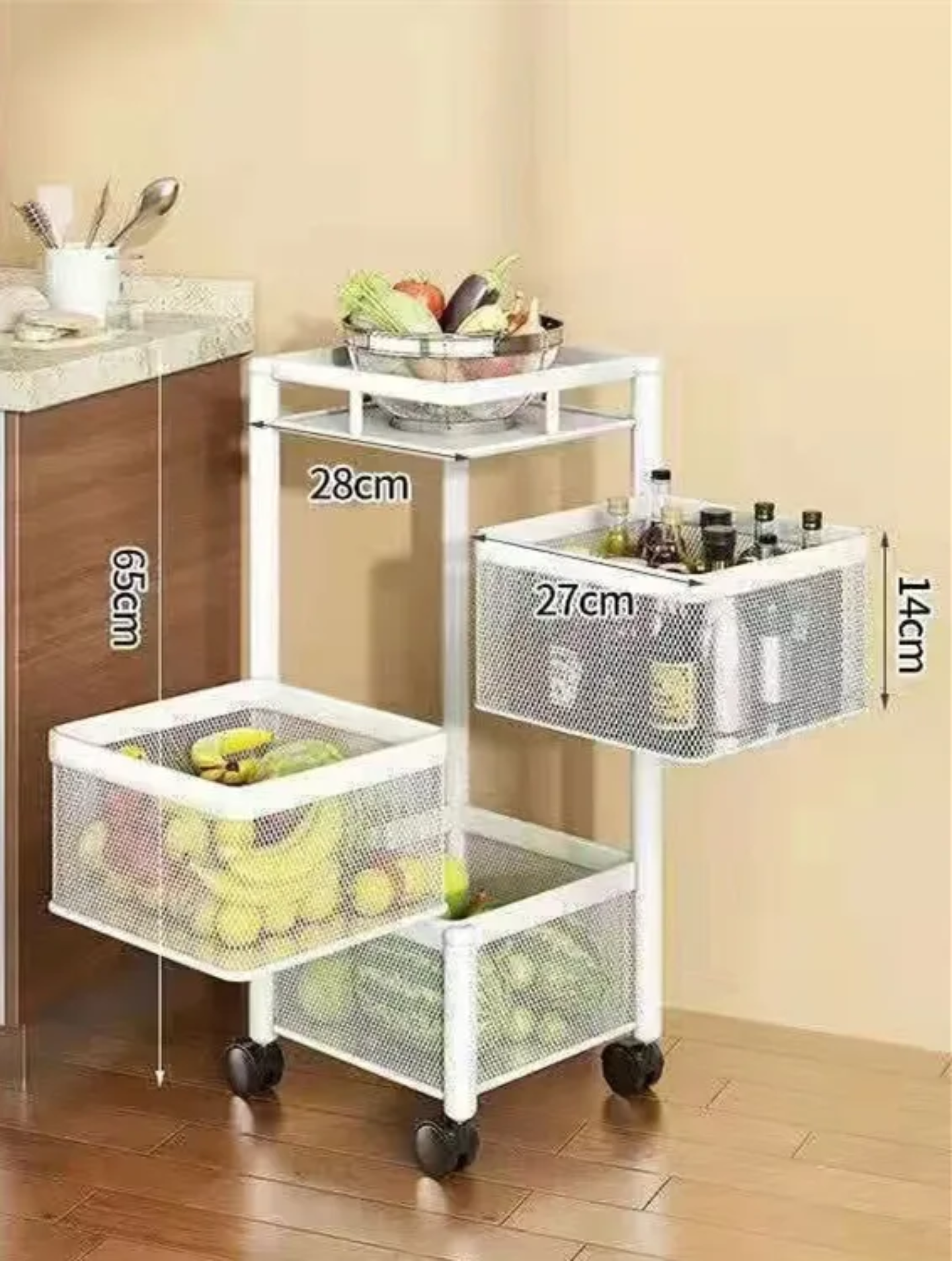 VERDULERO DE COCINA , METALICO DE 3 NIVELES Y UNA BASE SUPERIOR, MODELO CUADRADO, GIRATORIO , DESARMABLE, PRECIO DE LA UNIDAD ( pedido minimo 5 ) - Imagen 3