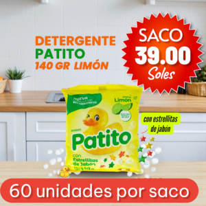DETERGENTE EN POLVO PARA LAVAR ,PATITO, BOLSITA DE 140 GRAMOS, 60  BOLSITAS POR SACO, PRECIO DEL SACO