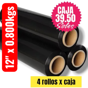 STRECH FILM COLOR NEGRO PARA EMBALAR, 12″ X 0.800KGS, PRECIO POR CAJÓN DE 4 UNIDADES