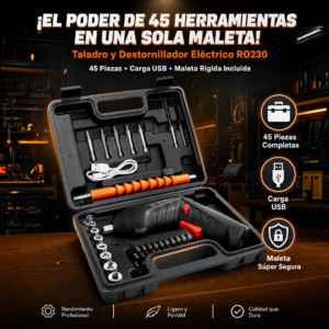 Taladro Y Destornillador De 45 Piezas, Código Ro230, Para Trabajos Rigurosos Y Extremos Con Su Maleta Super Segura Y Fácil De Usar, Precio De La Unidad (Pide Desde 1)