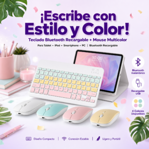 Teclado Bluetooth Recargable Con Mouse Touchpad P Tablet IPad, Multicolor, Genérico Con Cualquier Marca De Tablet O Celular, Precio De Unidad (Pedido Mínimo 6 Unidades)