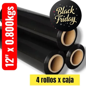 STRECH FILM COLOR NEGRO PARA EMBALAR, 12″ X 0.800KGS, PRECIO POR CAJÓN DE 4 UNIDADES