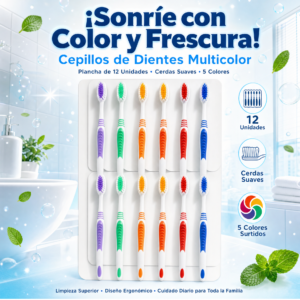 Cepillo De Dientes Plancha De 12 Unidades, Marca Generico, Con 3 Beneficios Distintos. Precio De Plancha De 12 Cepillos (Pedido Mínimo 12 Planchas)