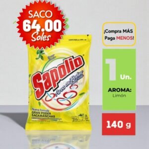 DETERGENTE EN POLVO PARA LAVAR, SAPOLIO, BOLSITA DE 140 GRAMOS, 60 BOLSAS POR SACO, PRECIO SACO