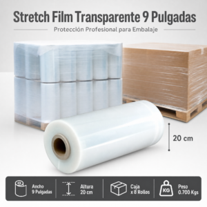 Strech Film Color Transparente Para Embalar 9″ X 0.700kgs , Precio Por Caja De 8 Unidades