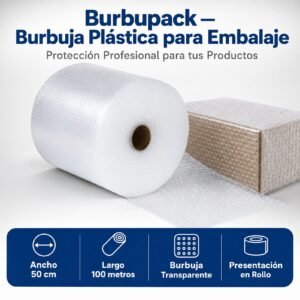 Burbupack en rollo, burbuja plástica para embalaje, transparente, medida 50cm x 100mtrs de largo, genérico, presentación en rollo, precio del rollo
