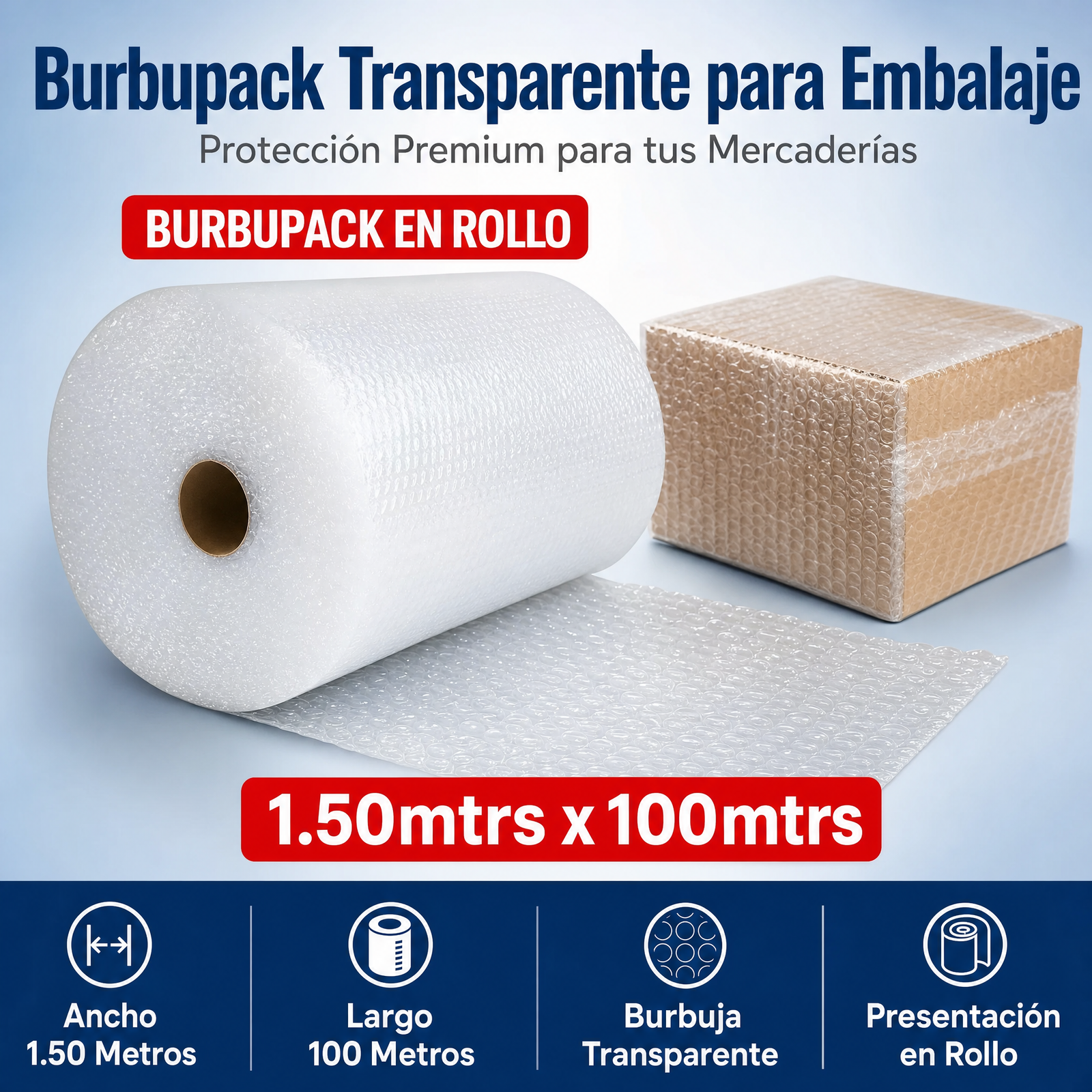 Burbupack En Rollo, Burbuja Plástica Para Embalaje, Transparente, Medida 1.50cm X 100mtrs De Largo, Genérico, Presentación En Rollo, Precio Del Rollo