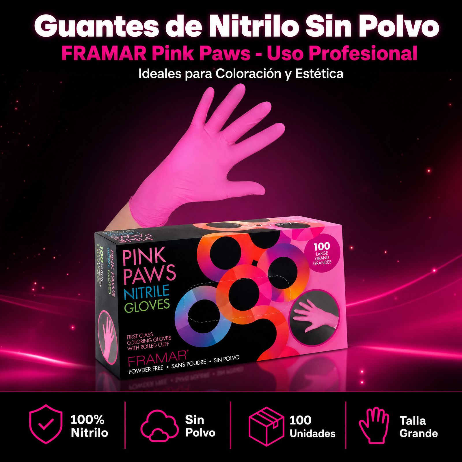 Guantes Quirúrgicos De Nitrilo Negro, Fucsia, Blanco y Celeste ,Uso Médico, Marca Genérico, 10 Box Por Cajón, 100 Unidades Por Box, Total 1,000 Guantes, Precio De Cajón