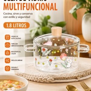 Olla De Vidrio Multifuncional De Vidrio Con Diseño Floreado, Capacidad 1.8litros, Precio Unidad  (Pedido Mínimo 3 Unidades)
