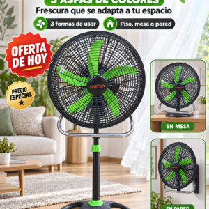 Ventilador De 18″, 5 aspas, funcional 3 en 1 , aletas de colores, todo de plasticos, Precio de la unidad (pedido minimo 2 pzas)